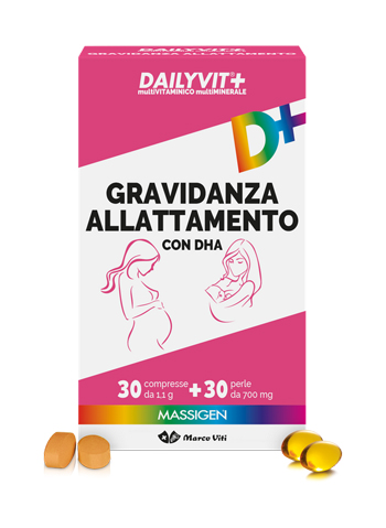 MASSIGEN GRAVIDANZA ALLATTAMENTO CON ACIDO FOLICO MULTIVITAMINICO E MULTIMINERALE 30 COMPRESSE RIVESTITE DA 1,1 G + 30 PERLE DA 700 MG - Farmafamily.it
