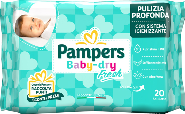 SALVIETTINE UMIDIFICATE PAMPERS BABY FRESH 30% + CONSISTENTE 20 PEZZI - Farmafamily.it