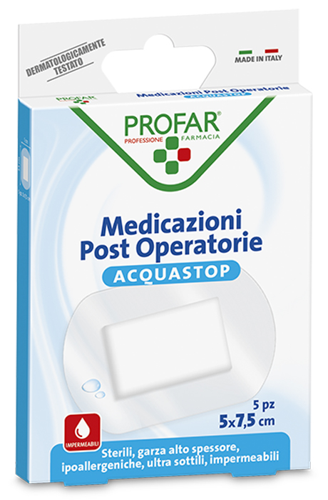 ACQUASTOP MEDICAZIONE POST OPERATORIA 5X7,5 CM PROFAR MED 5 PEZZI - Farmafamily.it