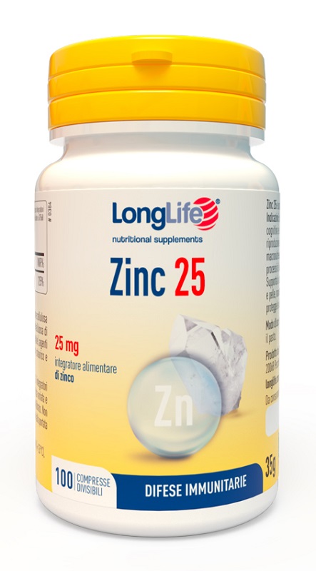 LONGLIFE ZINC 25 MG 100 COMPRESSE DIVISIBILI - Farmafamily.it