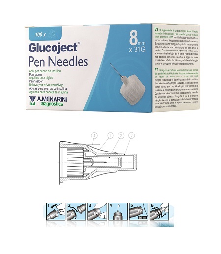 AGO PER PENNA DA INSULINA GLUCOJECT LUNGHEZZA 8 MM GAUGE 31 100 PEZZI - Farmafamily.it