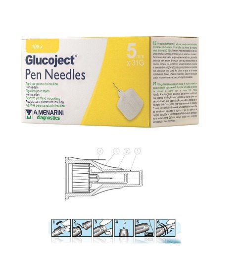AGO PER PENNA DA INSULINA GLUCOJECT LUNGHEZZA 5 MM GAUGE 31 100 PEZZI - Farmafamily.it