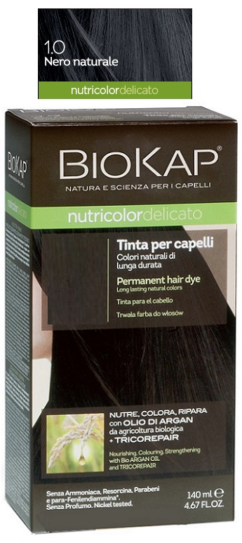 BIOKAP NUTRICOLOR DELICATO 1,0 NERO NATURALE TINTA TUBO + FLACONE - Farmafamily.it