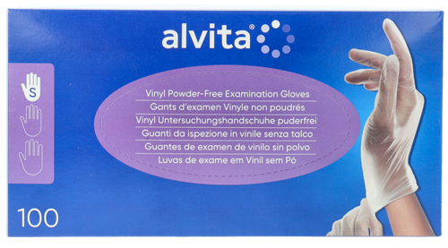GUANTI DA ISPEZIONE ALVITA IN VINILE SENZA TALCO S 100 PEZZI - Farmafamily.it
