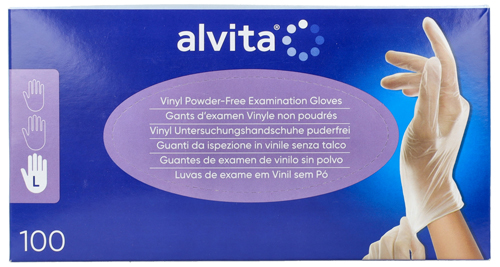 GUANTI DA ISPEZIONE ALVITA IN VINILE SENZA TALCO L 100 PEZZI - Farmafamily.it