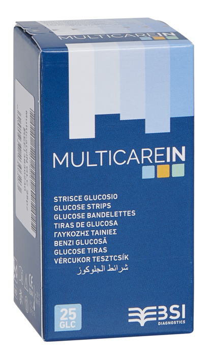 STRISCE MISURAZIONE GLICEMIA MULTICARE IN GLUCOSIO ELETTRODO 25 PEZZI - Farmafamily.it
