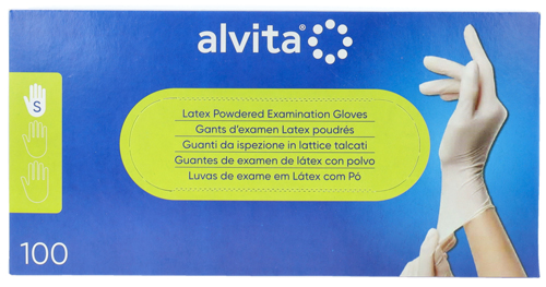 GUANTI DA ISPEZIONE ALVITA IN LATTICE TALCATI S 100 PEZZI - Farmafamily.it