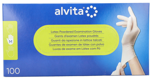 GUANTI DA ISPEZIONE ALVITA IN LATTICE TALCATI M 100 PEZZI - Farmafamily.it