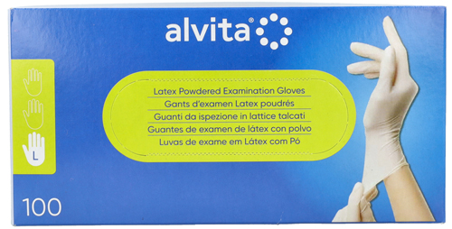 GUANTI DA ISPEZIONE ALVITA IN LATTICE TALCATI L 100 PEZZI - Farmafamily.it