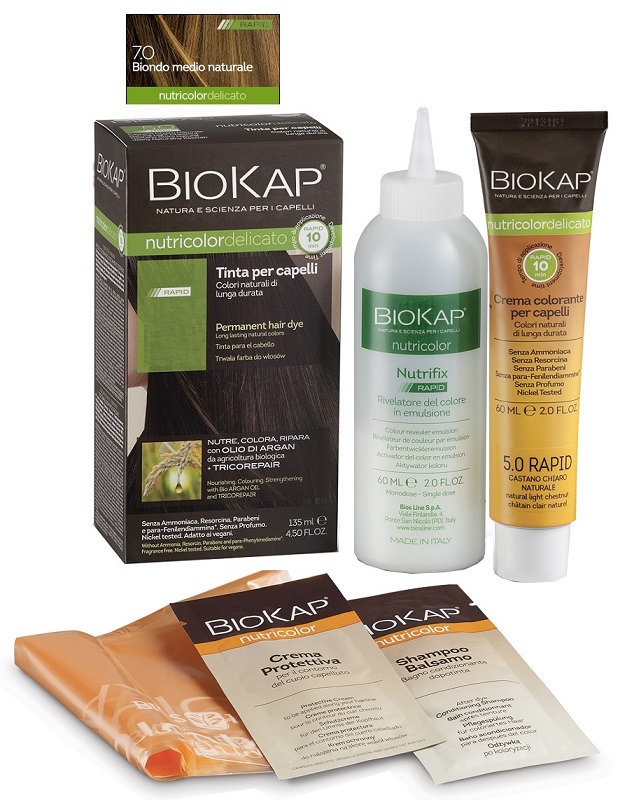 BIOS LINE  BIOKAP NUTRICOLOR DELICATO RAPID TINTA 7,0 BIONDO MEDIO NATURALE 135 ML - Farmafamily.it