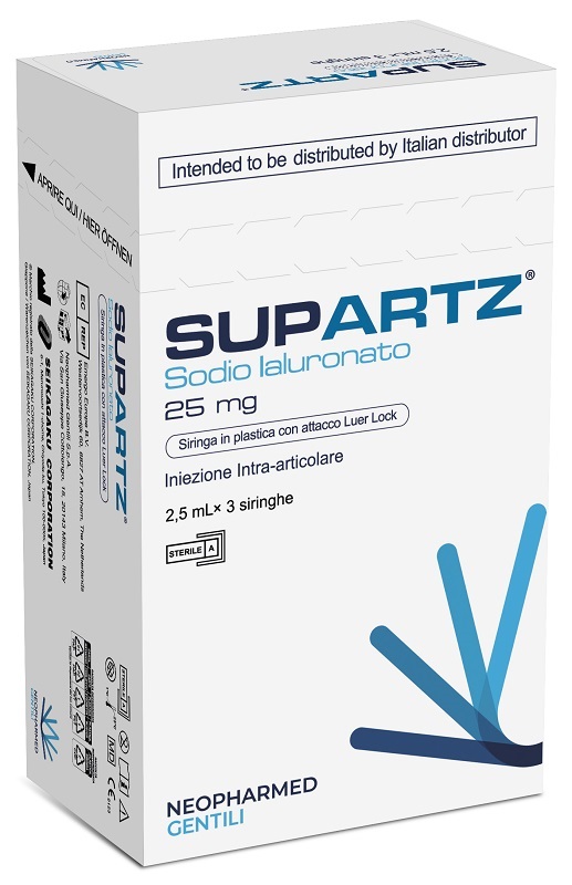 SIRINGA PRERIEMPITA INTRA-ARTICOLARE SUPARTZ ACIDO IALURONICO 25 MG 2,5 ML 3 PEZZI - Farmafamily.it
