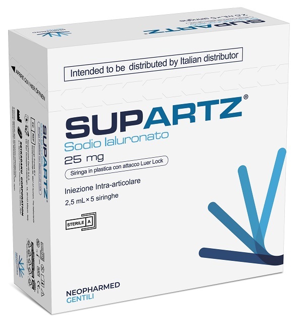 SIRINGA PRERIEMPITA INTRA-ARTICOLARE SUPARTZ ACIDO IALURONICO 25 MG 2,5 ML 5 PEZZI - Farmafamily.it
