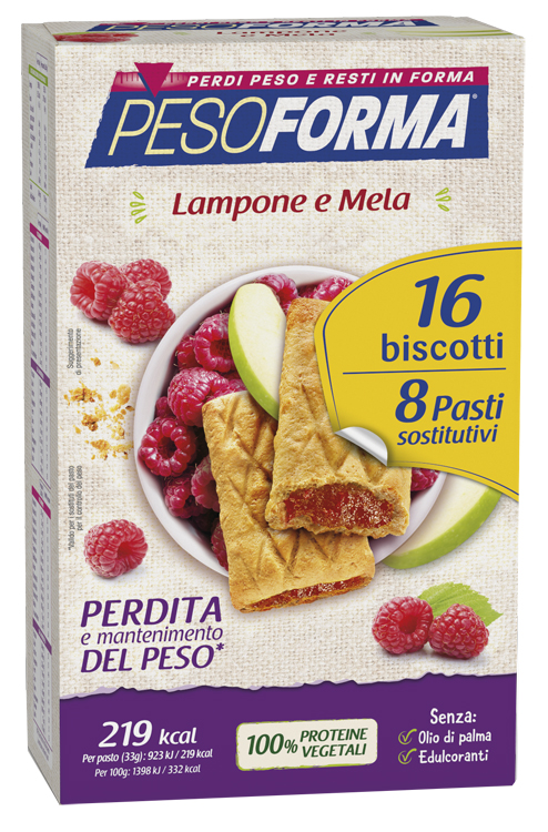 PESOFORMA BISCOTTI LAMPONE E MELA 16 BISCOTTI X 33G 8 PASTI SOSTITUTIVI - Farmafamily.it