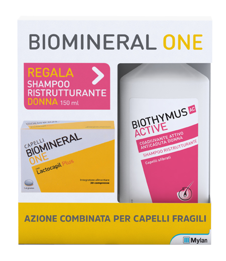 BIOMINERAL ONE LACTOCAPIL 30 COMPRESSE + BIOTHYMUS SHAMPOO DONNA RISTRUTTURANTE 150 ML - Farmafamily.it