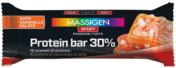 MASSIGEN SPORT PROTEIN BARRETTA 30% CARAMELLO SALATO 50 G - Farmafamily.it