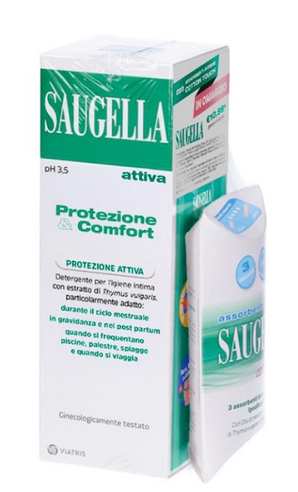 SAUGELLA PROTEZIONE&COMFORT BUNDLE 1 ATTIVA 250 ML + 3 ASSORBENTI INTERNI REGULAR IN OMAGGIO + GADGET STICKERS MOTIVAZIONALI - Farmafamily.it