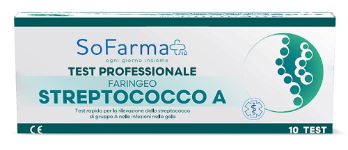 TEST RAPIDO FARINGEO STREPTO A SOFARMAPIU' RILEVAZIONE ANTIGENE STREPTOCOCCO A SU TAMPONE FARINGEO MEDIANTE IMMUNOCROMATOGRAFIA PROFESSIONALE 10 PEZZI - Farmafamily.it