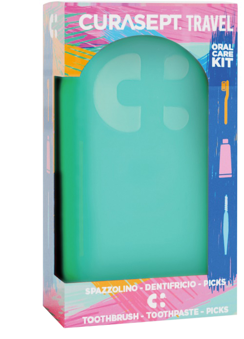 CURASEPT TRAVEL VERDE 1 SPAZZOLINO + 1 DENTIFRICIO 20 ML + 3 PICKS - Farmafamily.it
