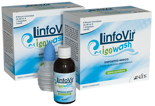 SOLUZIONE SALINA ISOTONICA LINFOVIR ISOWASH 2 ASTUCCI DA 8 FLACONI DA 60 ML - Farmafamily.it