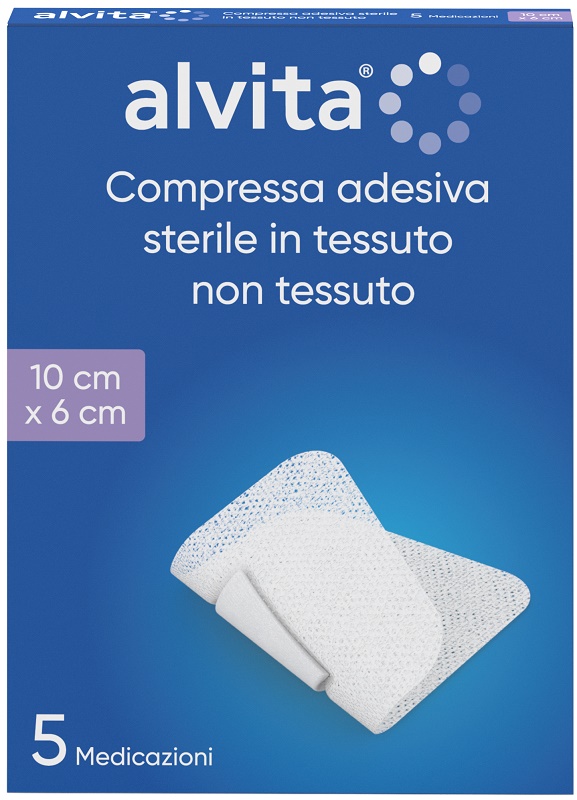 GARZA COMPRESSA ADESIVA ALVITA TNT 10X6CM 5 PEZZI - Farmafamily.it