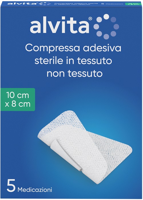 GARZA COMPRESSA ADESIVA ALVITA TNT 10X8CM 5 PEZZI - Farmafamily.it