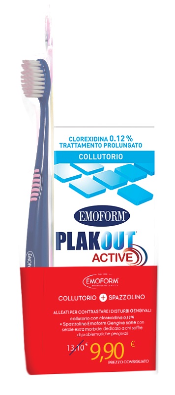 EMOFORM PLAK OUT ACTIVE COLLUTORIO 0,12% CLOREXIDINA 200 ML + EMOFORM GENGIVE SANE SPAZZOLINO - Farmafamily.it