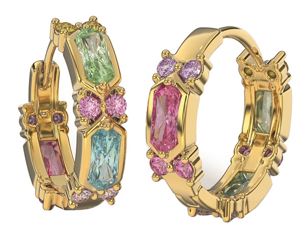 BJT415 ORECCHINI RING/CRISTALLI MULTICOLOR 19MM GOLD PLATED - Farmafamily.it