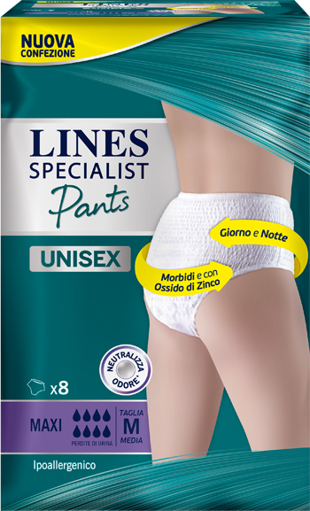 LINES SPECIALIST PANTS MAXI M X 8 PANNOLONE MUTANDINA INDOSSABILE COME NORMALE BIANCHERIA TIPO PULL-ON - Farmafamily.it