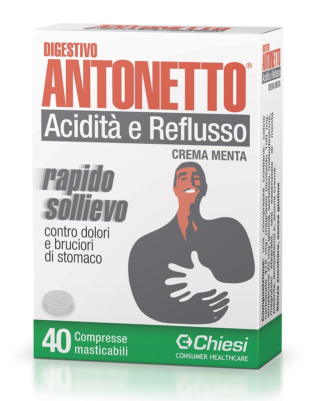 DIGESTIVO ANTONETTO ACIDITA' E REFLUSSO CREMA ALLA MENTA 40 COMPRESSE MASTICABILI - Farmafamily.it