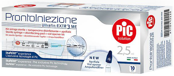 SIRINGA PIC SOLUTION PRONTO INIEZIONE 2,5 ML AGO GAUGE 23 1 1/4 10 PEZZI - Farmafamily.it