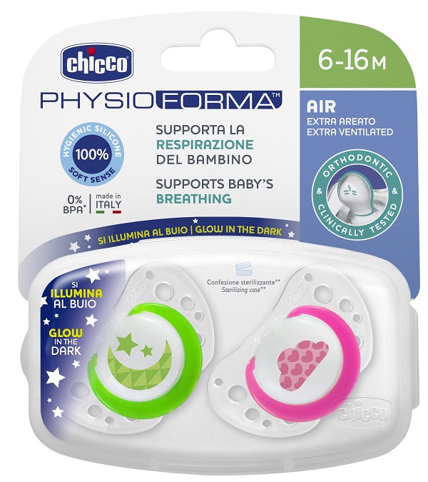 CHICCO SUCCHIETTO AIR LUMI IN SILICONE 6-16 MESI 2 PEZZI - Farmafamily.it
