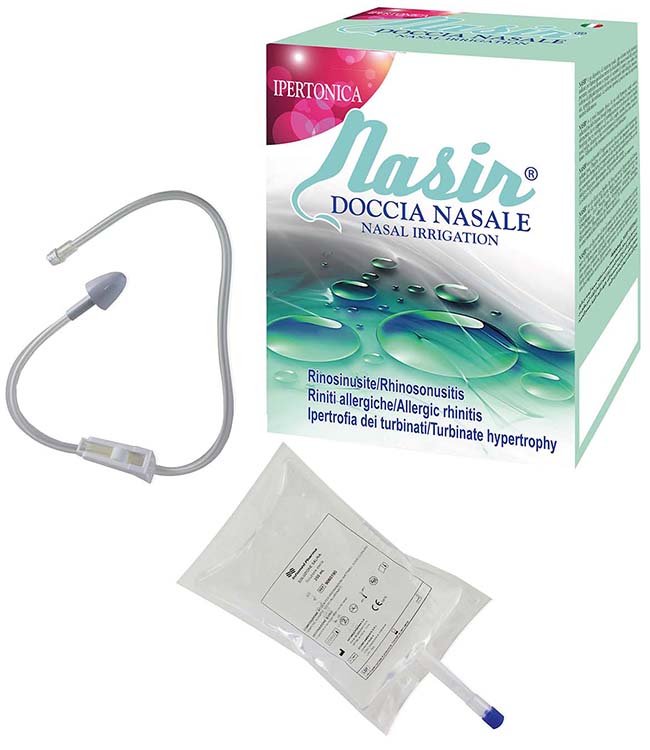 NASIR DOCCIA NASALE 2 SACCHE 250 ML ISOTONICA + 1 DEFLUSSORE - Farmafamily.it