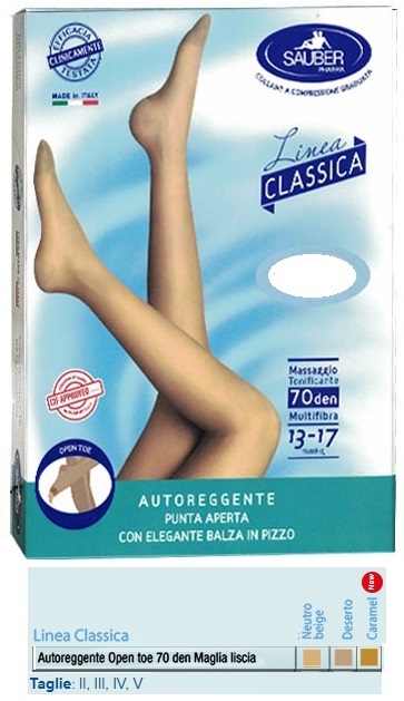 SAUBER AUTOREGGENTE OPEN TOE MAGLIA LISCIA 70 DEN COLORE NEUTRO BEIGE TAGLIA 5 LINEA CLASSICA - Farmafamily.it