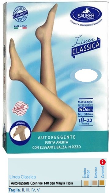 SAUBER AUTOREGGENTE OPEN TOE MAGLIA LISCIA 140 DEN COLORE NEUTRO BEIGE TAGLIA 5 LINEA CLASSICA - Farmafamily.it