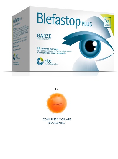 BLEFASTOP PLUS GARZA IN COTONE PIEGATA CON FILO DI BARIO 28 SALVIETTE MONOUSO + 1 COMPRESSA OCULARE RISCALDABILE - Farmafamily.it