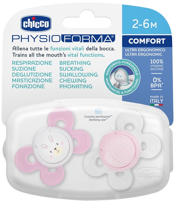 CHICCO SUCCHIETTO COMFORT GIRL SILICONE 2-6 MESI 2 PEZZI - Farmafamily.it