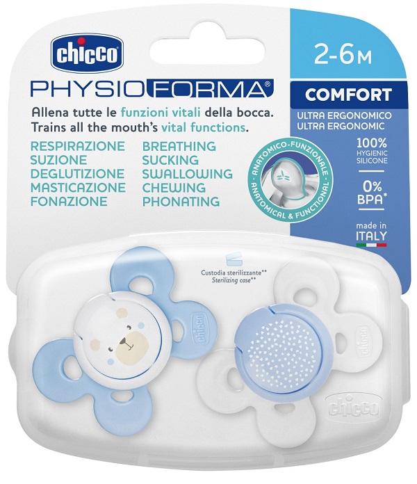 CHICCO SUCCHIETTO COMFORT BOY SILICONE 2-6 MESI 2 PEZZI - Farmafamily.it