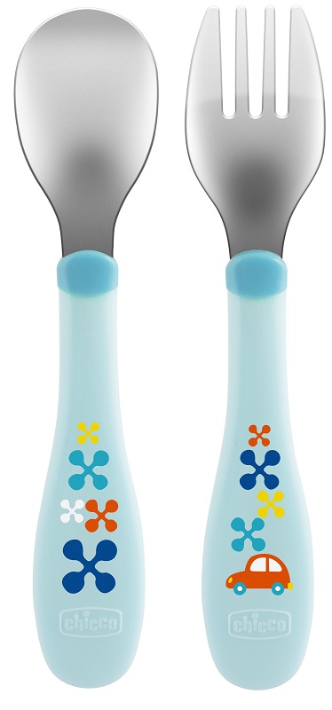 CHICCO POSATE INOX 18M+ AZZURRO/VERDE - Farmafamily.it