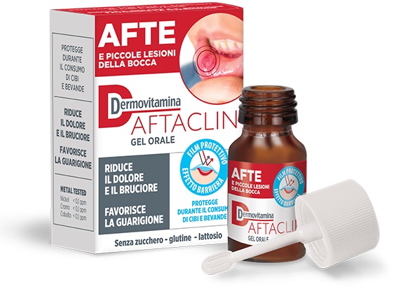 DERMOVITAMINA AFTACLIN GEL ORALE 7 ML CONTRO DOLORE E BRUCIONE SENZA ZUCCHERO E SENZA GLUTINE - Farmafamily.it