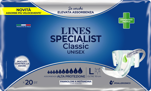 PANNOLONE A MUTANDA LINES SPECIALIST CLASSIC ALTA PROTEZIONE MG 20 PEZZI - Farmafamily.it
