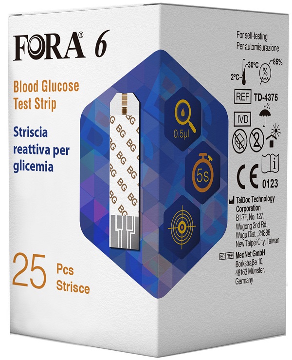 STRISCE REATTIVE RILEVAMENTO GLICEMIA FORA 6 CONNECT BOX DA 25 PEZZI - Farmafamily.it