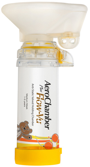CAMERA DISTANZIATRICE ANTISTATICA AEROCHAMBER PLUS FLOWVU MASCHERA PEDIATRICA MEDIUM 1-5 ANNI GIALLO - Farmafamily.it