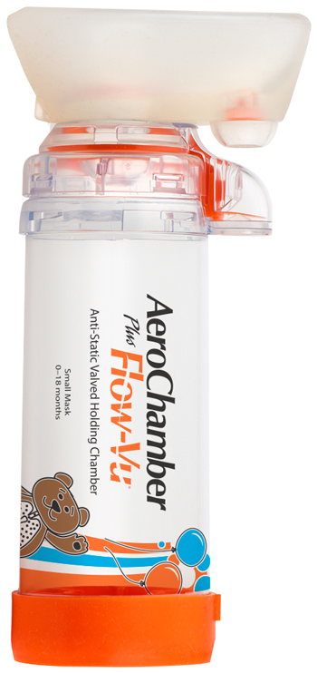 CAMERA DISTANZIATRICE ANTISTATICA AEROCHAMBER PLUS FLOWVU MASCHERA PEDIATRICA SMALL 0-18 MESI ARANCIONE - Farmafamily.it