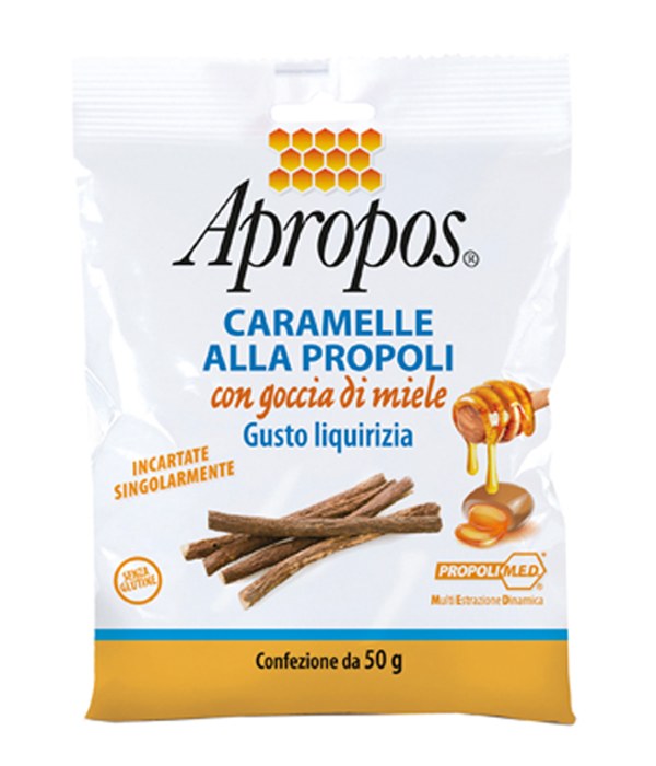 APROPOS CARAMELLE ALLA PROPOLI CON GOCCIA DI MIELE GUSTO LIQUIRIZIA 50 G - Farmafamily.it