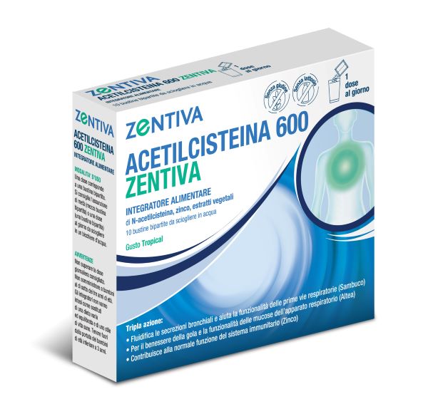 ACETILCISTEINA 600 ZENTIVA 10 BUSTINE BIPARTITE GUSTO TROPICAL - Farmafamily.it