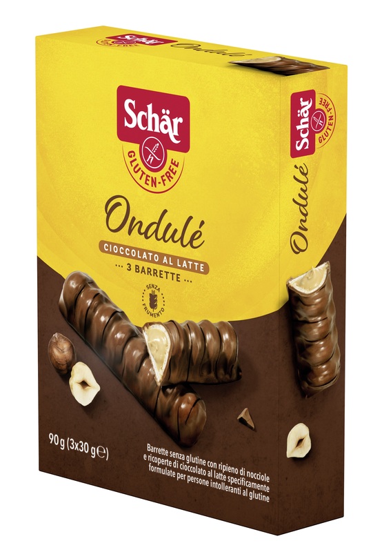 SCHAR ONDULE' BARRETTE CON RIPIENO DI NOCCIOLE RICOPERTE DI CIOCCOLATO AL LATTE 3 PORZIONI DA 30 G - Farmafamily.it