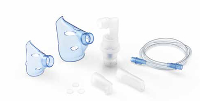 SOFFIO CUBE KIT ACCESSORI RICAMBIO CON AMPOLLA, BOCCAGLIO E FOCELLA NASALE, MASCHERA PEDIATRICA E ADULTI, TUBELLO E FILTRI DI RICAMBIO E BORSA PORTA ACCESSORI - Farmafamily.it