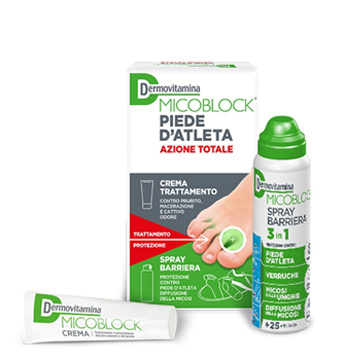 DERMOVITAMINA MICOBLOCK PIEDE D'ATLETA AZIONE TOTALE CREMA 30ML + SPRAY BARRIERA 3 IN 1 100 ML - Farmafamily.it