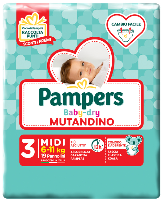 PAMPERS BABY DRY MUTANDINA MIDI SMALL PACK 19 PEZZI - Farmafamily.it