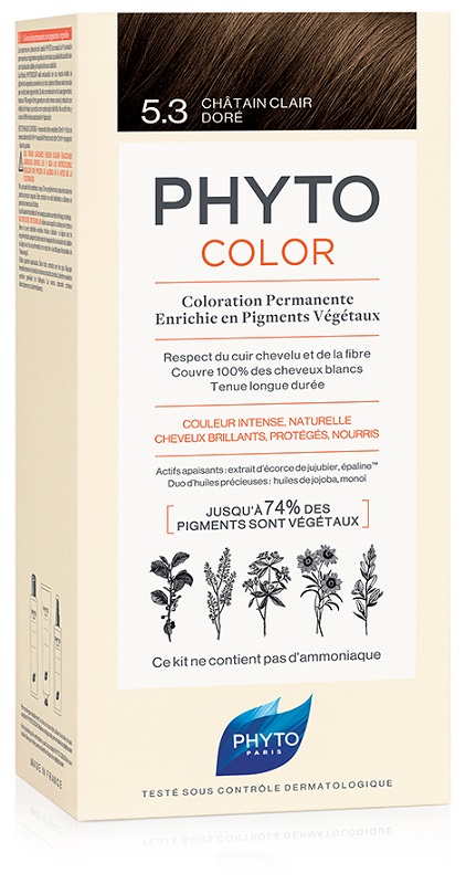 PHYTOCOLOR 5,3 CASTANO CHIARO DORATO LATTE + CREMA + MASCHERA + PAIO DI GUANTI - Farmafamily.it